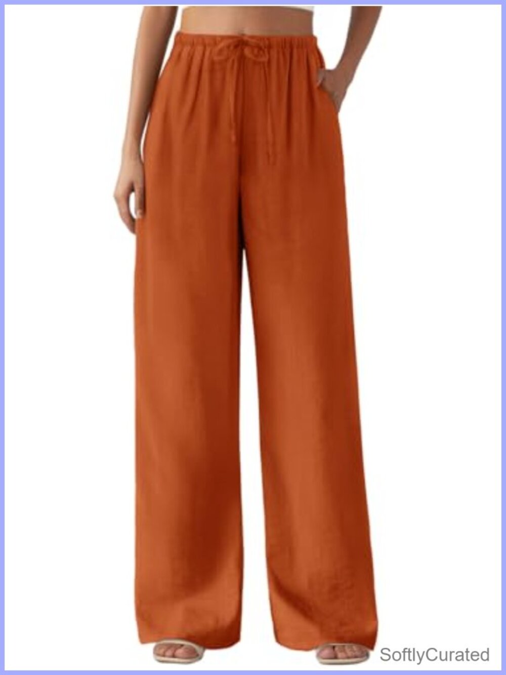 Wide Leg Palazzo Pants Drawstring Elastic Waist Trousers with Pockets